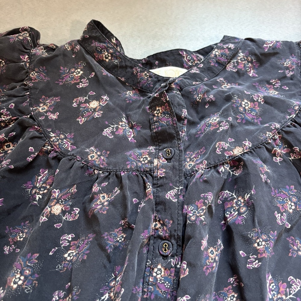Suzie Kondi Easy Dress L Black Floral Silk Tiered Midi Boho Oversized Pockets - Picture 10 of 14